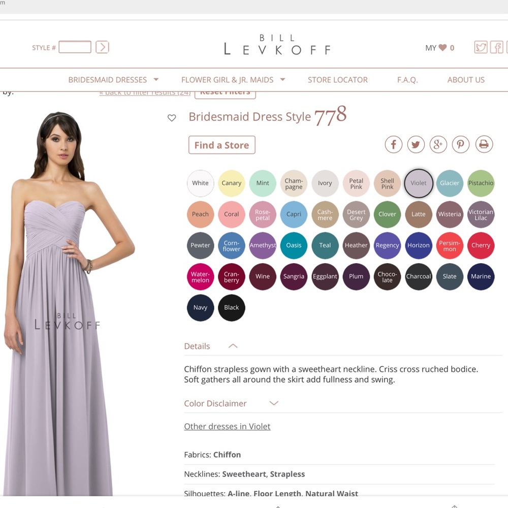 Bill Levkoff Violet Bridesmaid Dress.